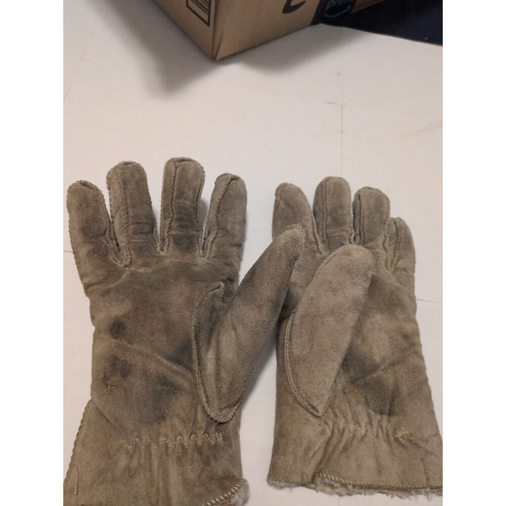 VTG UNBRANDED MEN'S BROWN LINED SUEDE LEATHER GLOVES/SIZE MEDIUM/PHILLIPINES